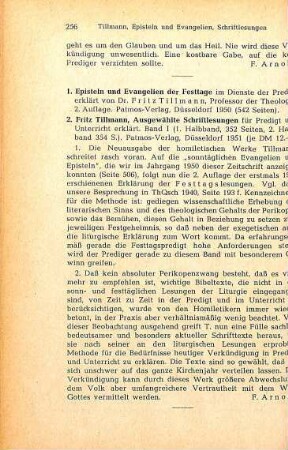 256 [Rezension] Tillmann, Fritz, Die Episteln und Evangelien der Festtage