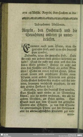Achtzehnter Abschnitt. Regeln, den Hochmuth und die Verachtung anderer zu unterdrücken