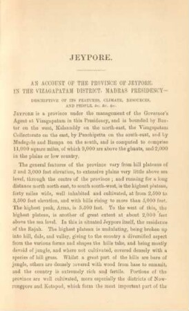Jeypore. An account of the province of Jeypore, in the Vizagapatam District, Madras Presidency ...