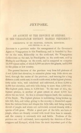 Jeypore. An account of the province of Jeypore, in the Vizagapatam District, Madras Presidency ...