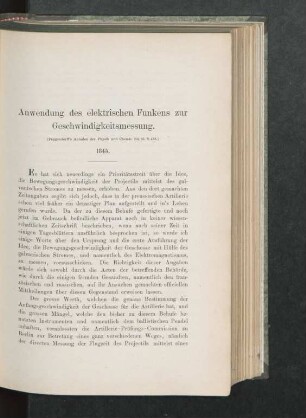 Anwendung des elektrischen Funkens zur Geschwindigkeitsmessung ... 1845