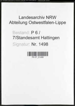 Sterberegister Standesamt Hattingen