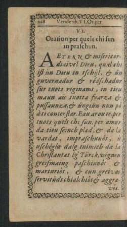 VI. Oratiun per quels chi sun in praschun.