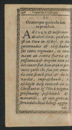 VI. Oratiun per quels chi sun in praschun.