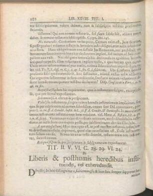 Tit. II. V. VI. C. 28. 29. VI. 24. De Liberis & posthumis heredibus instituendis, vel exheredandis.