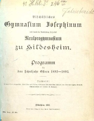 Programm : für das Schuljahr Ostern ... 1892/93