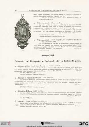 Schmuck- und Kleingeräte in Edelmetall oder in Edelmetall gefaßt (Nr. 52-71)