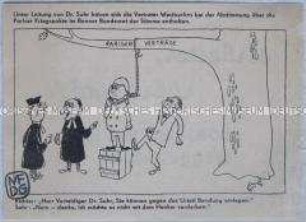 Handzettel mit einer Karikatur und einer Parole gegen die Pariser Verträge