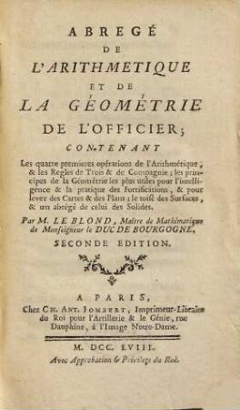Abregé De L'Aritmetique Et De Géométrie De L'Officier