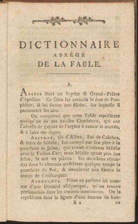 Dictionnaire Abrégé De La Fable