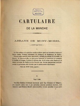 Cartulaire de l'Abbaye de Mont-Morel : ([Hrsg.:] Dubosc.)