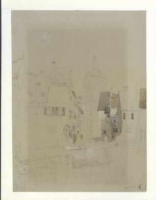 Blick auf den Westturm des Münsters. Um 1830