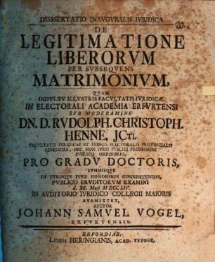 De legitimatione liberorum per subsequens matrimonium