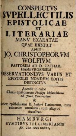 Conspectus supellectilis epistolicae literariae