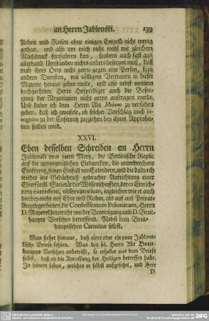 XXVI. Eben desselben Schreiben an Herrn Jablonski vom 12ten Mertz, die Berlinische Replic auf die unvorgreiflichen Gedancken, die unterbrochene Conferentz, ...