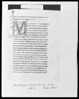 Gregorius Magnus, Moralia in Job, Pars 3, liber 11-16 — Initiale M (os iustorum), daran ein grimmer Drache, Folio 23recto