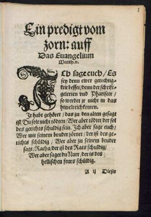 Ein predigt vom zorn: auff Das Evangelium Matth. v.