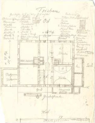 Thiersch, August ; Bauaufnahmen (deutsche Bauernhäuser u.a.) - Haus in Tristram (Grundriss)