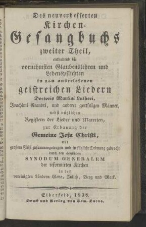 Des neuverbesserten Kirchen-Gesangbuchs zweiter Theil: [...]