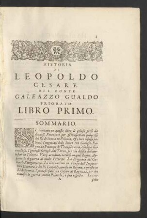 Historia Di Leopoldo Cesare Dei Conte Galeazzo Gualdo Priorato Libro Primo.