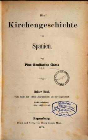 Die Kirchengeschichte von Spanien, 3,1. Vom Ende des 11. Jahrhunderts bis zur Gegenwart - Jahr 1085 - 1492