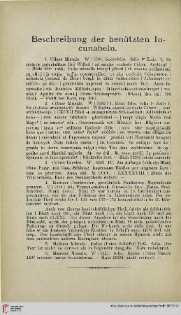 Beschreibung der benützten Incunabeln
