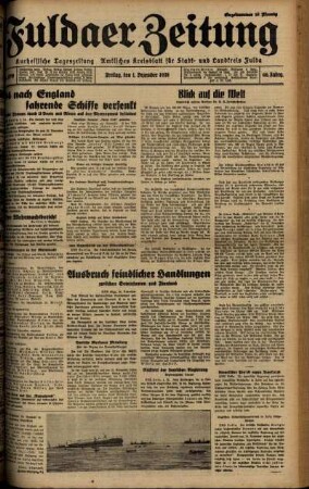 Ausgabe vom Freitag, den 01. Dezember 1939.