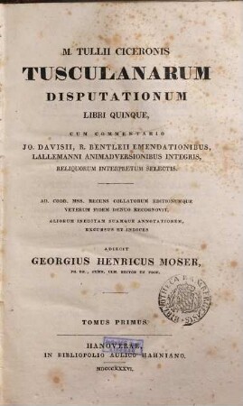 M. Tullii Ciceronis Tusculanarum disputationum libri quinque, 1