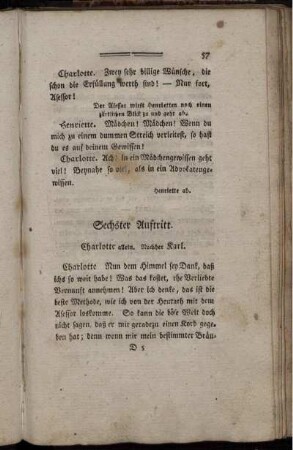 Sechster Auftritt. Charlotte allein. Nachher Karl.