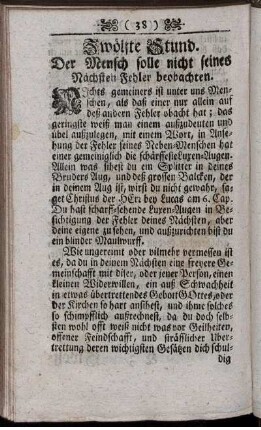 Zwölfte Stund. Der Mensch solle nicht seines Nächsten Fehler beobachten