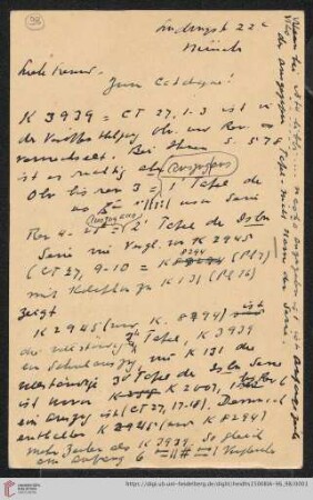 Briefe von Morris Jastrow an Carl Bezold: Karte von Morris Jastrow an Carl Bezold