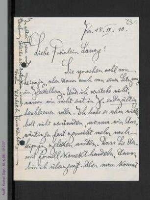 Brief von Elsbeth Krukenberg an Helene Lange