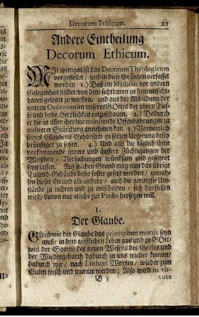 Andere Eintheilung Decorum Ethicum.