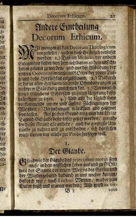 Andere Eintheilung Decorum Ethicum.