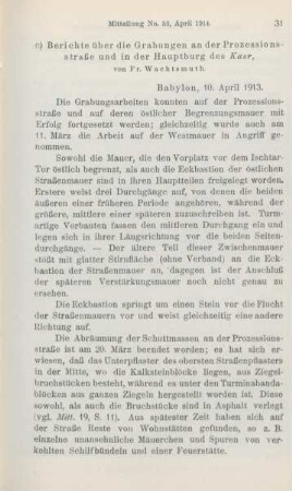 c. Berichte über die Grabungen an derProzessionsstraße und in der Hauptburg des Kasr