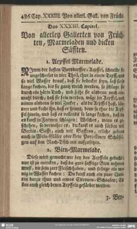 Das XXXIII. Capitel, Von allerley Gallerten von Früchten, Marmeladen und dicken Säfften