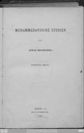 Theil 2: Muhammedanische Studien