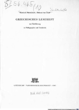 Griechisches Leseheft : zur Einführung in Paläographie und Textkritik