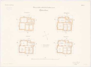 Tierärztliche Hochschule Hannover Pförtnerhaus: Grundriss Fundamente, Keller, Erdgeschoss, Obergeschoss 1:100