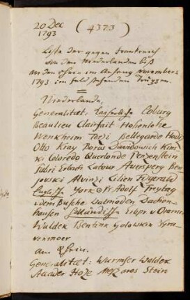 4373-4393, 20. Dec. 1793 Liste der gegen Frankreich von den Niederlanden ...