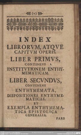 Index Librorum, Atque Capitum Operis