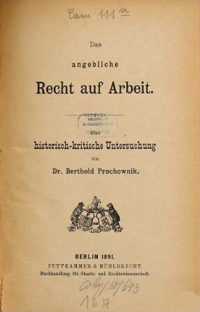 Das angebliche Recht auf Arbeit : Eine hist.-krit. Unters.