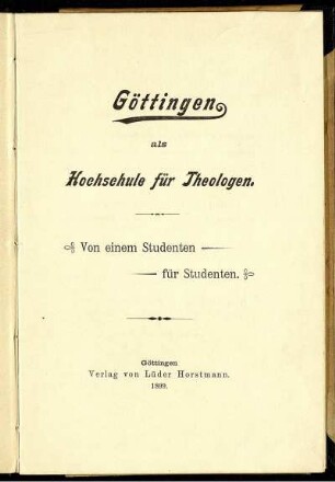 Göttingen als Hochschule für Theologen