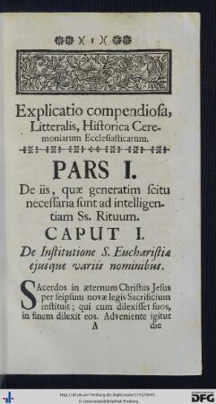 Pars I. De iis, quae generatim scitu necessaria sunt ad intelligentiam Ss. Rituum.