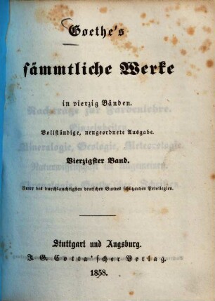 Goethe's sämmtliche Werke : in vierzig Bänden, 40.. Nachtrag zur Farbenlehre ...