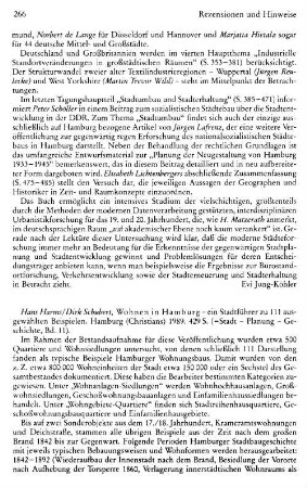 Harms, Hans ; Schubert, Dirk :: Wohnen in Hamburg - ein Stadtführer zu 111 ausgewählten Beispielen, (Stadt, Planung, Geschichte, 11) : Hamburg, Christians, 1989