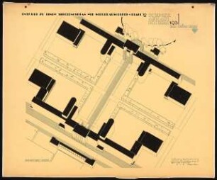 Siedlungsplan mit Schulhausgruppe Schinkelwettbewerb 1931: Schulkomplex: Isometrische Ansicht 1:500