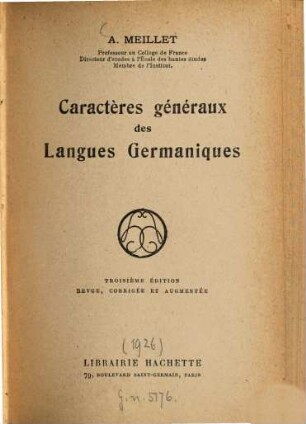 Caractères généraux des langues germaniques