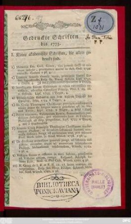 Gedruckte Schriften bis 1773