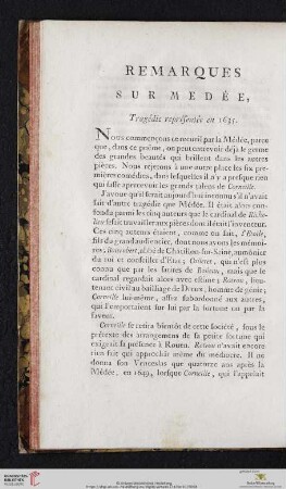 Remarques sur Medée, Tragédie représentée en 1635